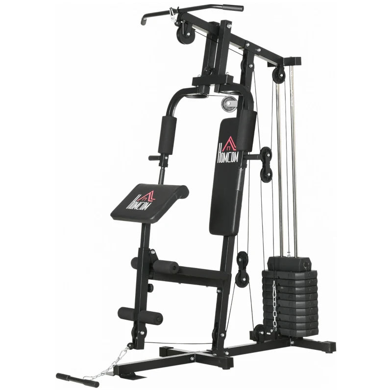 Stazione Fitness Multifunzione Power Tower con Pesi fino 45kg e Panca Imbottita, 135x103x210cm SD5A91-177SD5
