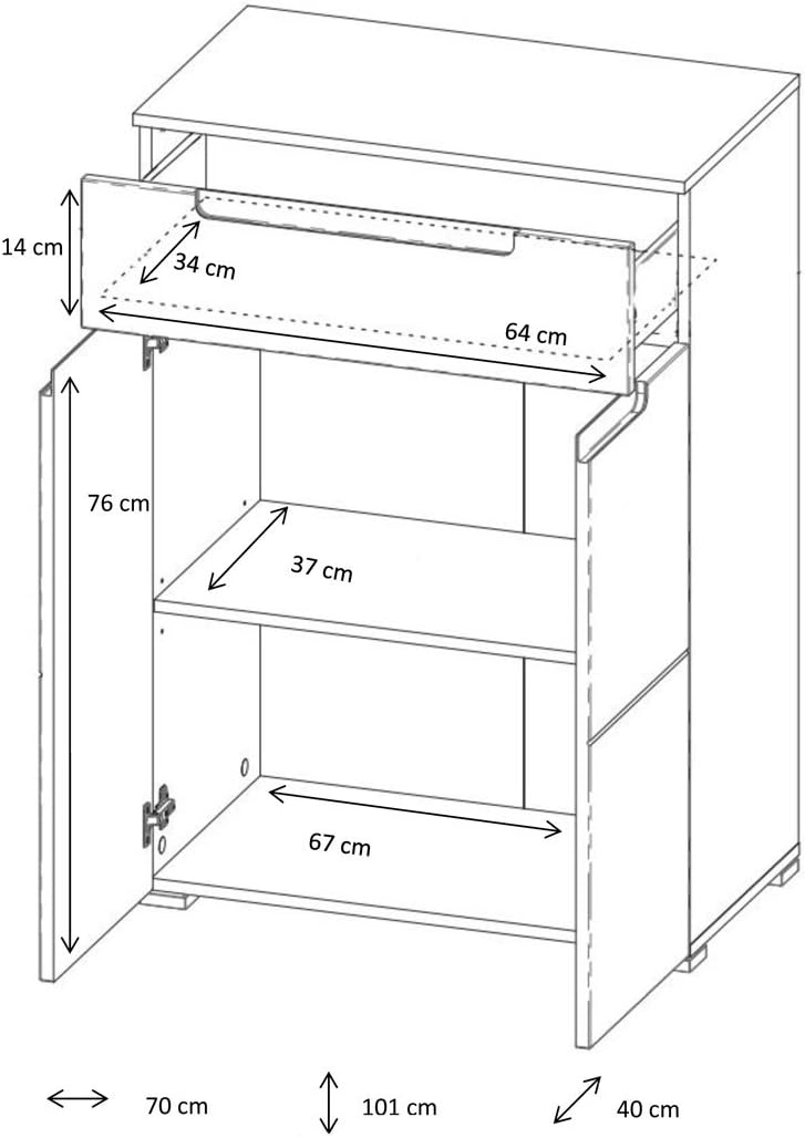 mobile multiuso bagno ingresso corridoio entrata mobiletto scarpiera bianco lucido 2 ante 1 cassetto credenza madia 2241,48H1