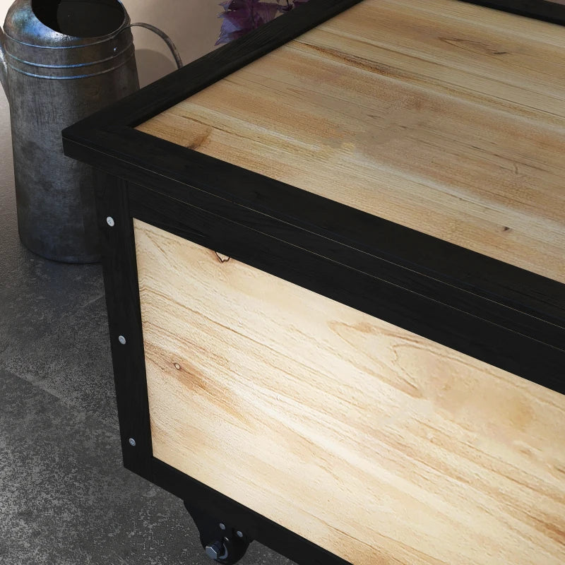 Panca Contenitore da 121L con 4 Rotelle e Maniglie in Legno e Acciaio, 100x50x43cm, Colore Legno 84G-322V00ND