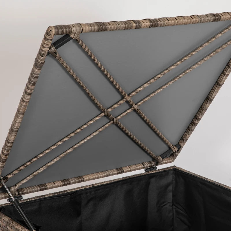 Baule da Esterno in Rattan PE e Acciaio con Fodera Interna, 75x75x70 cm, Nero e color Sabbia 865-020V00KK