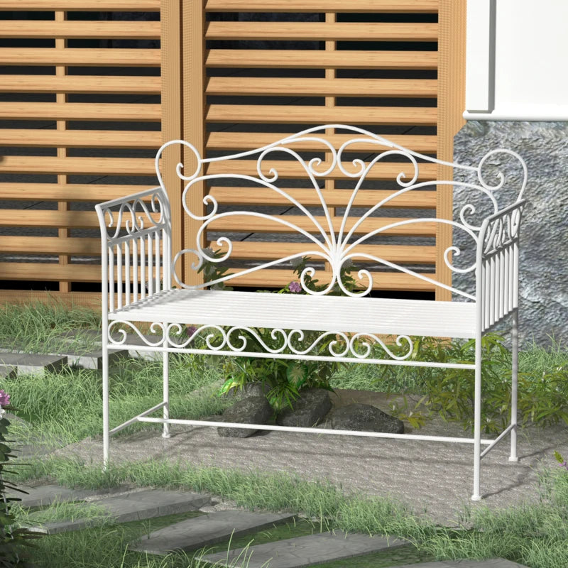 Panchina da Esterno a 2 Posti , Panchina Biposto da Giardino Stile Romantico Ferro 113.5 x 50 x 96cm Bianco 84B-077