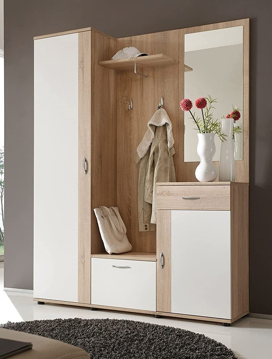 XL67 scarpiera ingresso moderna bianca 2 ante legno salvaspazio armadio  bianco marrone guardaroba specchio