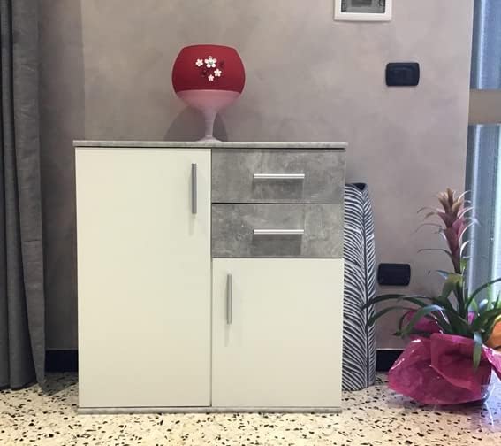 credenza moderna madia soggiorno cucina ingresso cassettiera camera salotto in legno mobile multiuso ufficio studio dispensa moderno buffet tv bianco e grigio cemento T2056,65,0S