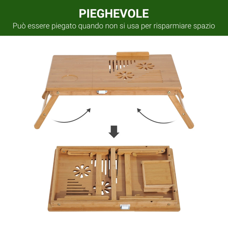 tavolino da letto pc portatile con ventola di raffreddamento in legno di bambù da salotto soggiorno caffè divano moderno interno esterno 884923-00244F