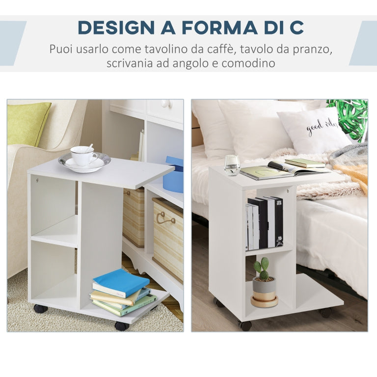 tavolino con ruote da salotto soggiorno caffè divano moderno bar bianco cucina camera da letto legno 888833-779WTFFR