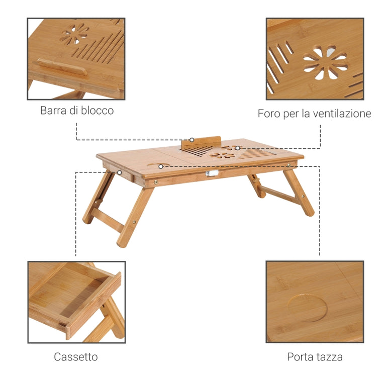 tavolino da letto pc portatile con ventola di raffreddamento in legno di bambù da salotto soggiorno caffè divano moderno interno esterno 884923-00244F