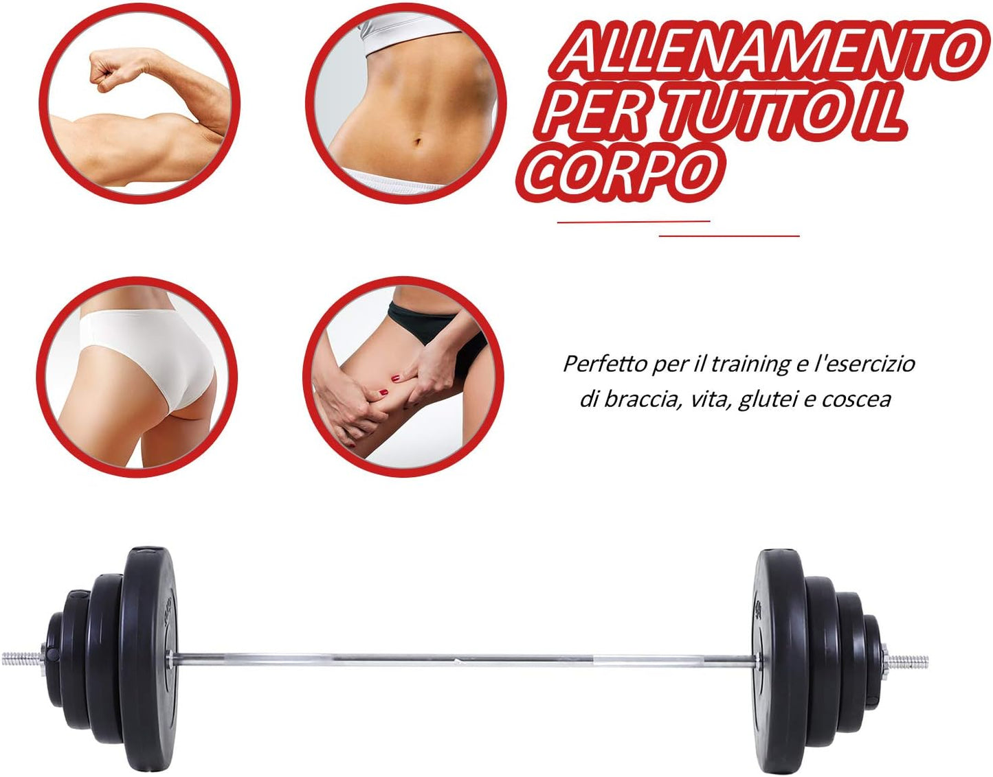 Set Bilanciere e Dischi 70kg pesi palestra 8 Dischi Pesi Rivestiti in Plastica e Barra in Ferro, 170x40.5x40.5cm Nero 898A91-074f66