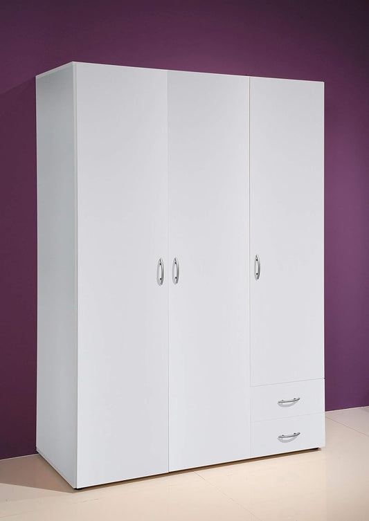 armadio moderno per camera da letto 3 ante battenti in legno bianco cameretta T2651,140S