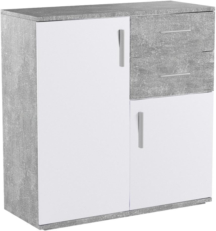 credenza moderna madia soggiorno cucina ingresso cassettiera camera salotto in legno mobile multiuso ufficio studio dispensa moderno buffet tv bianco e grigio cemento T2056,65,0S