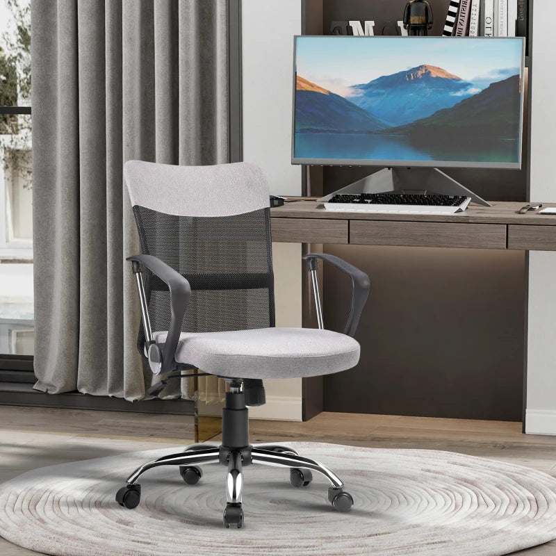 Poltrona da Ufficio in Tessuto Grigio, Sedia Girevole ed Ergonomica per Scrivania, 60 x 66 x 91-101cm RF9921-379GYRF9