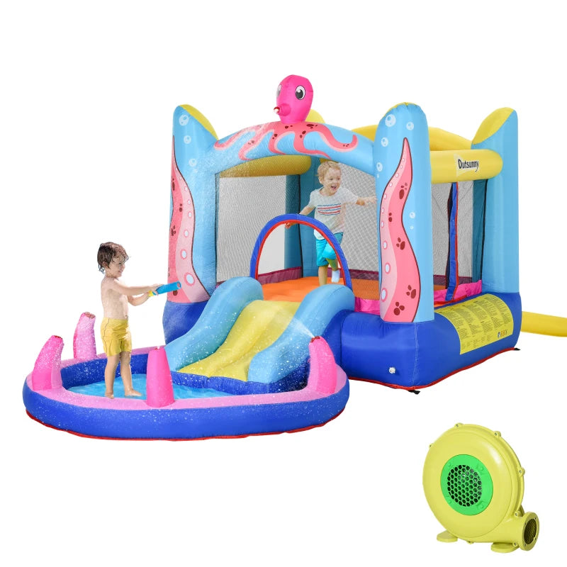 Castello Gonfiabile Gigante e Rimbalzante per Bambini 3-8 Anni con Scivolo, Piscina e Gonfiatore 3.6x1.75x1.8m MN4342-022V90MN4