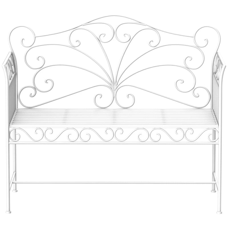 Panchina da Esterno a 2 Posti , Panchina Biposto da Giardino Stile Romantico Ferro 113.5 x 50 x 96cm Bianco 84B-077