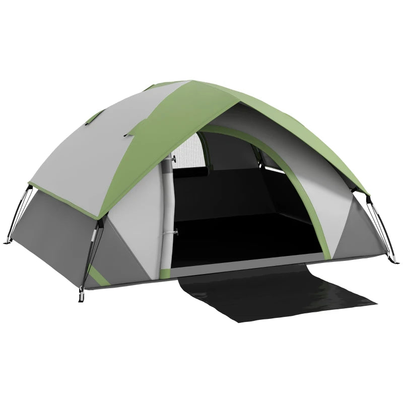 Tenda da Campeggio 3 Posti con Finestra a Rete, in Poliestere, Fibra di Vetro e PE, 210x150x110 cm, Grigio e Verde RJ2A20-407V00GNRJ2