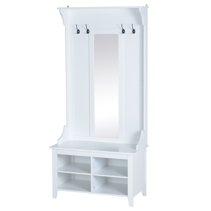 Appendiabiti Attaccapanni da Terra con Specchio Scarpiera 4 Ganci Legno 80x40x170cm Bianco HU7831-226HU7