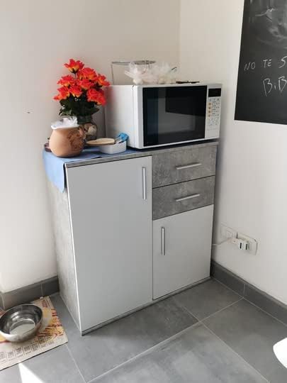 credenza moderna madia soggiorno cucina ingresso cassettiera camera salotto in legno mobile multiuso ufficio studio dispensa moderno buffet tv bianco e grigio cemento T2056,65,0S