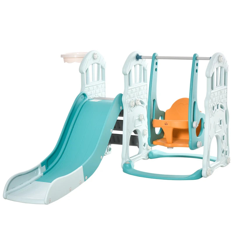 Scivolo 3 in 1 per Bambini con Altalena Regolabile, Canestro e Palle per Cameretta e Giardino, 149x186x98cm, Blu e Arancione GH5331-007GH5