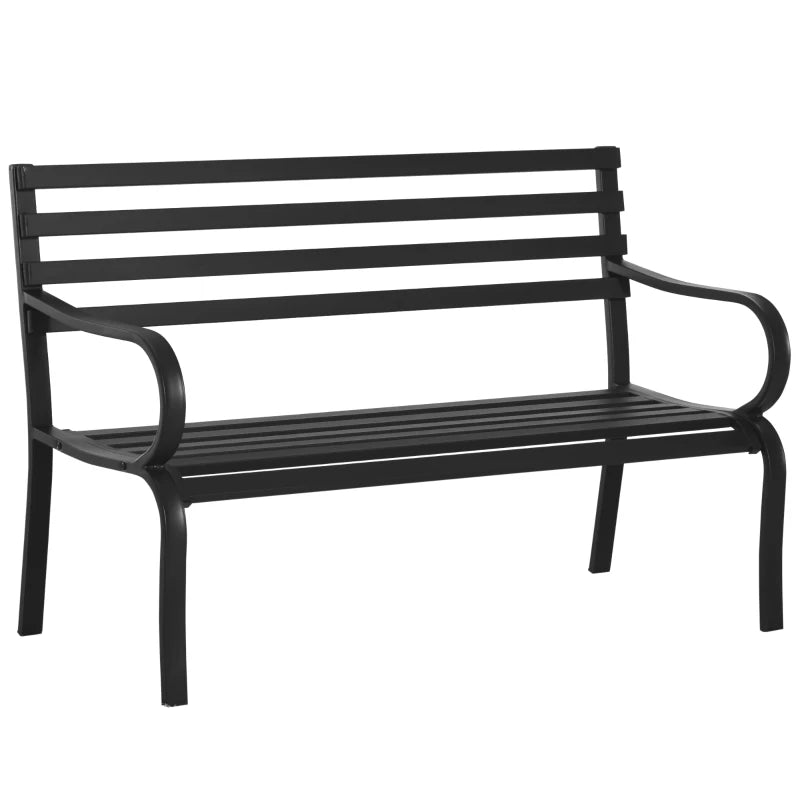 Panchina da Esterno in Metallo Impermeabile Nero, Panca da Giardino a due Posti, 127 x 62 x 82cm - Max 240kg  84B-010