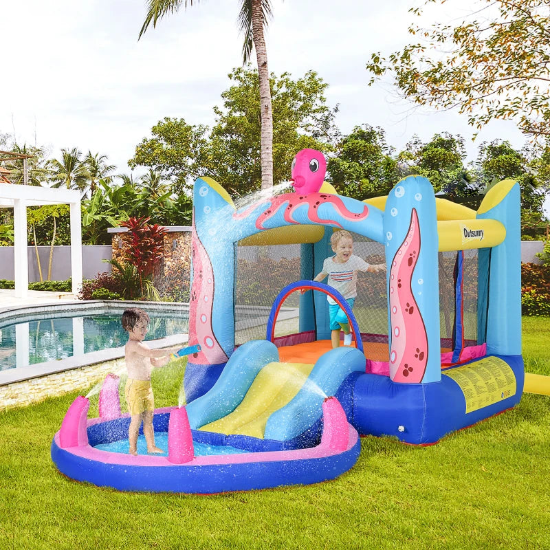 Castello Gonfiabile Gigante e Rimbalzante per Bambini 3-8 Anni con Scivolo, Piscina e Gonfiatore 3.6x1.75x1.8m MN4342-022V90MN4