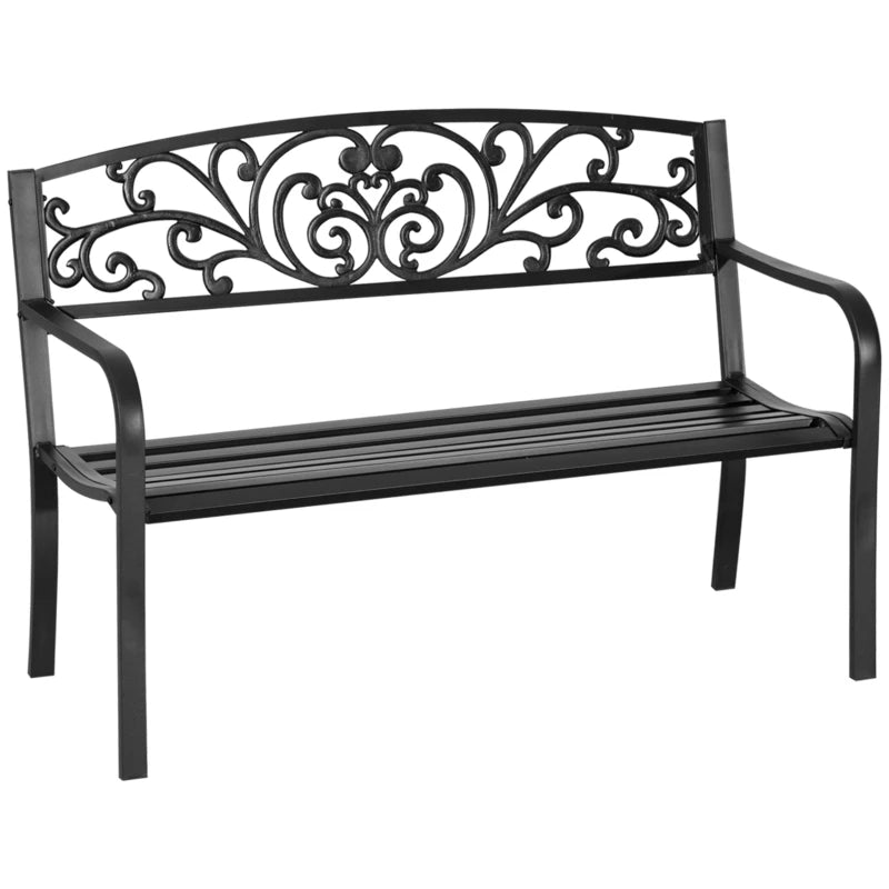 Panchina da Giardino in Metallo con Schienale Decorato, 127x60x87cm - Nero 840-036