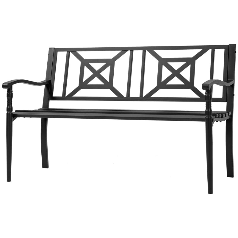 Panchina da Giardino in Acciaio a 2 Posti con Schienale Alto e Braccioli, 128x62.5x81.5 cm, Nero 84B-749V01