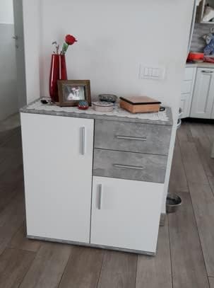 credenza moderna madia soggiorno cucina ingresso cassettiera camera salotto in legno mobile multiuso ufficio studio dispensa moderno buffet tv bianco e grigio cemento T2056,65,0S