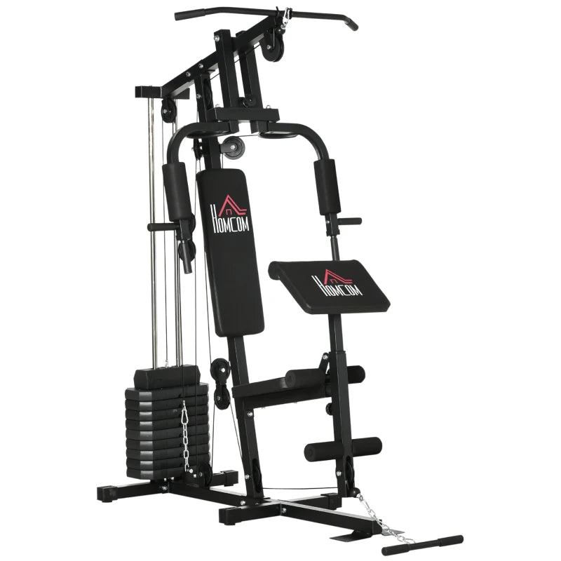 Stazione Fitness Multifunzione Power Tower con Pesi fino 45kg e Panca Imbottita, 135x103x210cm SD5A91-177SD5