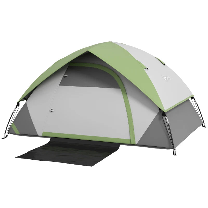Tenda da Campeggio 3 Posti con Finestra a Rete, in Poliestere, Fibra di Vetro e PE, 210x150x110 cm, Grigio e Verde RJ2A20-407V00GNRJ2