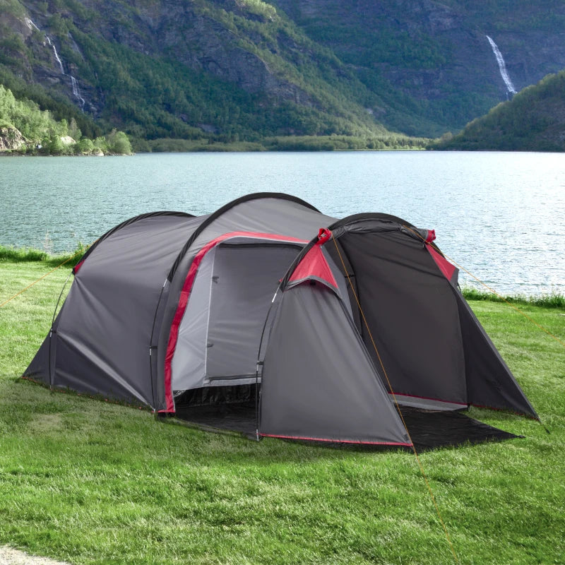 Tenda da Campeggio 2-4 Posti con Vestibolo e Porte con Cerniera, 426x206x154cm Grigio EM6A20-173CGEM6