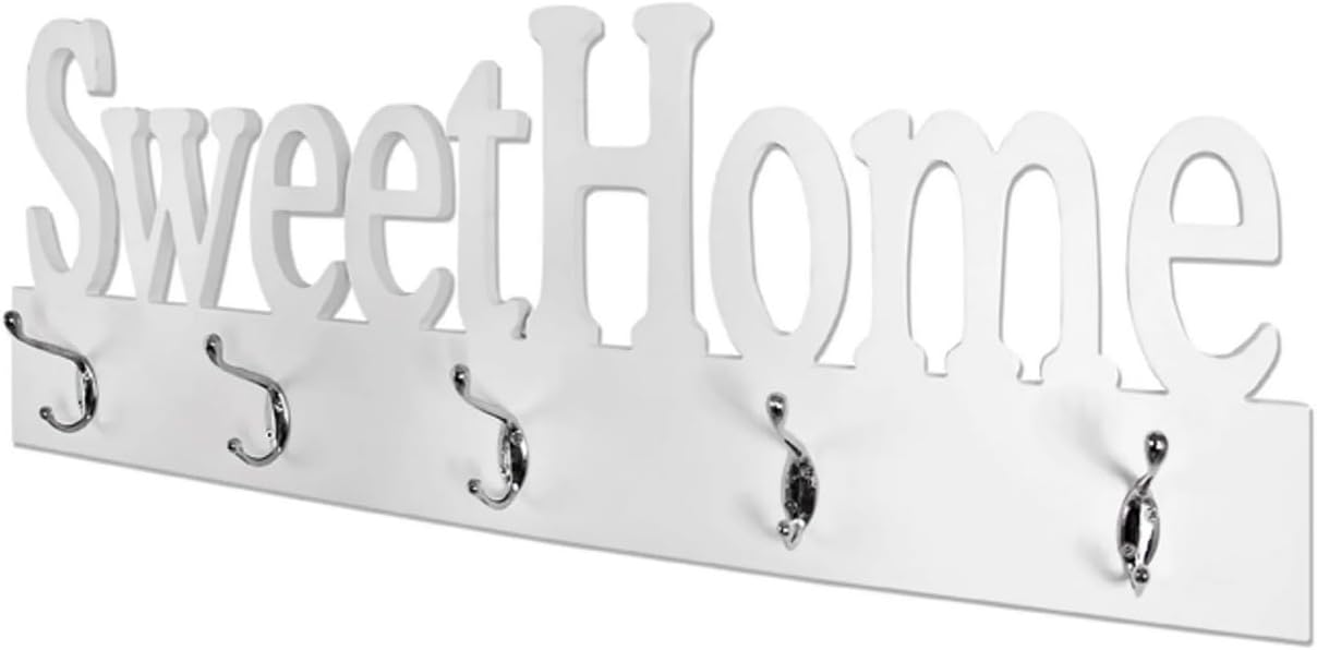 mobile ingresso entrata appendiabiti da parete muro attaccapanni in legno bianco ganci in acciaio quadro pannello decorativo 2295,383H1