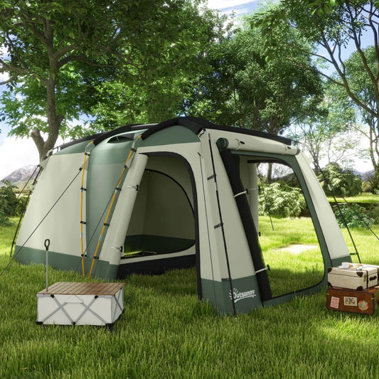 Tenda da Campeggio 4 Posti Impermeabile con Zona Notte e Zona Giorno, in Poliestere, 460x300x200 cm, Verde WY5A20-398V00SDWY5