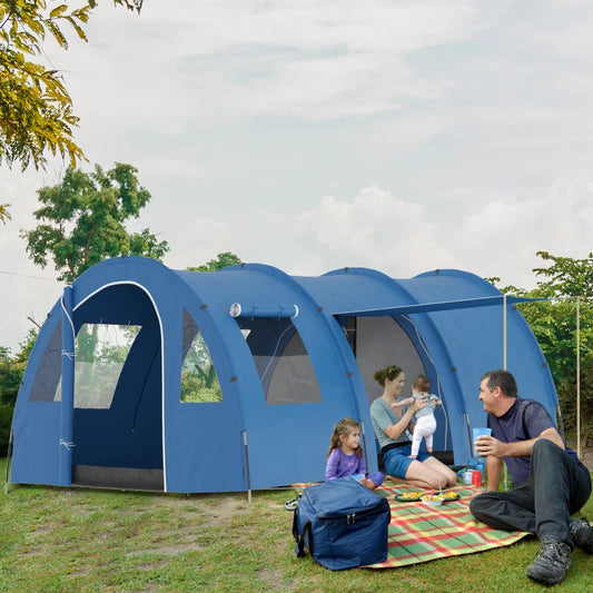 Tenda da Campeggio per 5-6 Persone con 2 Porte, Finestre e Tasche Portaoggetti, 475x315x215 cm, Blu WY4A20-304V00BUWY4