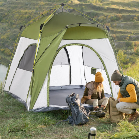 Tenda da Campeggio 2 Posti Pop Up con Porta a Cerniera e 3 Finestre, 240x240x199cm, Verde EH6A20-054GNEH6