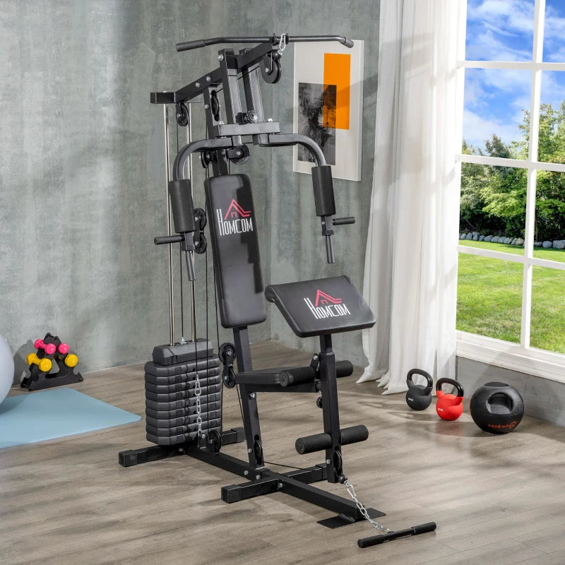 Stazione Fitness Multifunzione Power Tower con Pesi fino 45kg e Panca Imbottita, 135x103x210cm SD5A91-177SD5
