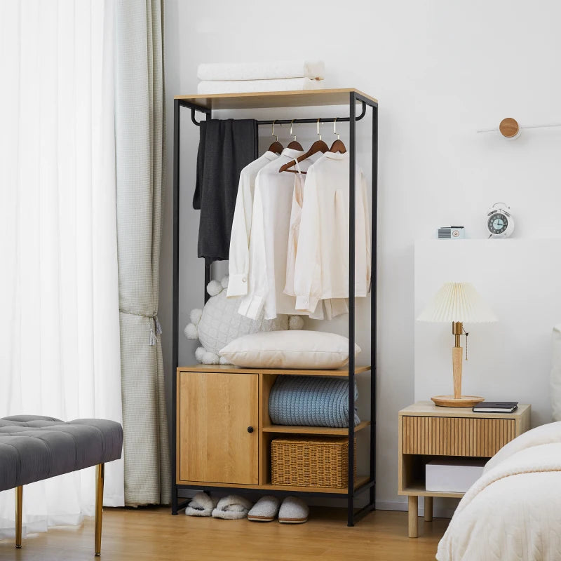 Appendiabiti in Acciaio e Legno Stile Industriale con Scarpiera e Ripiani, 80x40x180cm KI6850-262V00NDKI6