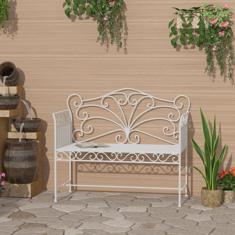 Panchina da Esterno a 2 Posti , Panchina Biposto da Giardino Stile Romantico Ferro 113.5 x 50 x 96cm Bianco 84B-077