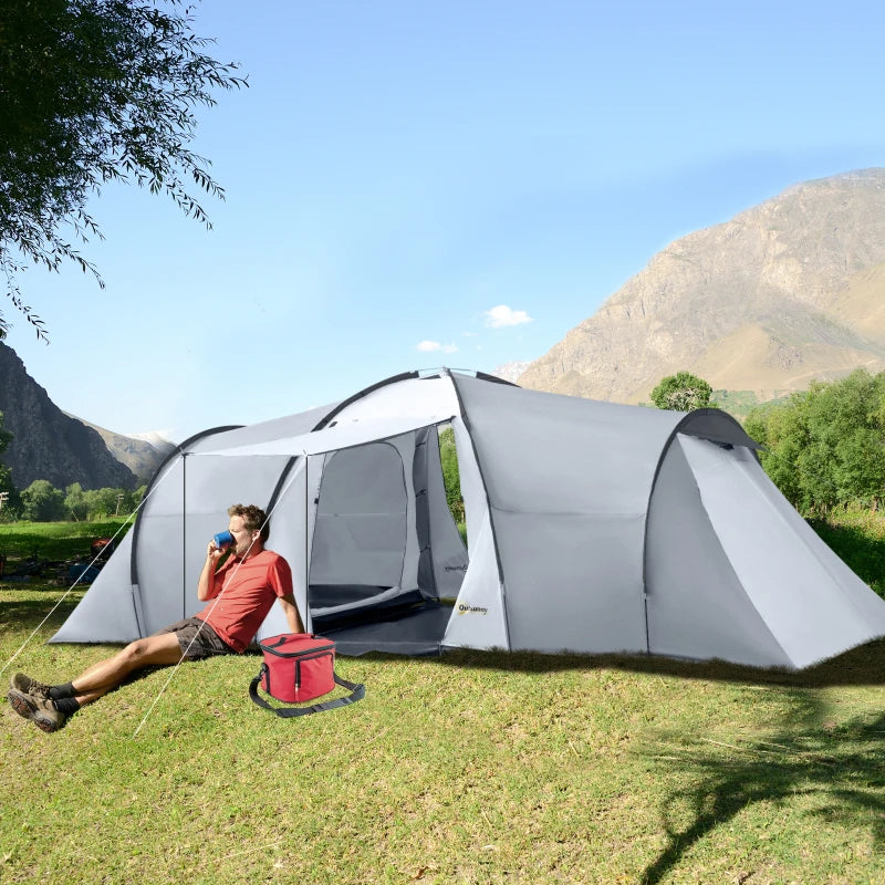 Tenda da Campeggio 5 Posti con 2 Camere Impermeabile con Baldacchino, 590x245x193 cm, Grigio WA1A20-287V00CGWA1