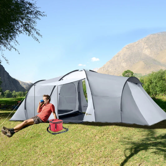 Tenda da Campeggio 5 Posti con 2 Camere Impermeabile con Baldacchino, 590x245x193 cm, Grigio WA1A20-287V00CGWA1
