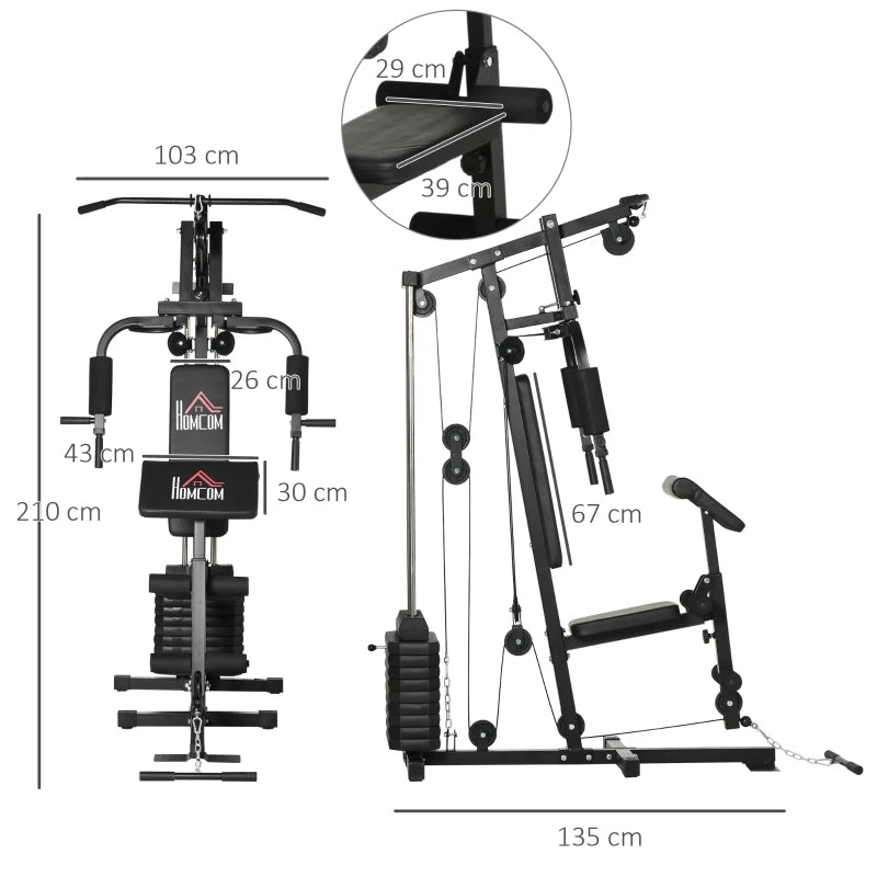 Stazione Fitness Multifunzione Power Tower con Pesi fino 45kg e Panca Imbottita, 135x103x210cm SD5A91-177SD5