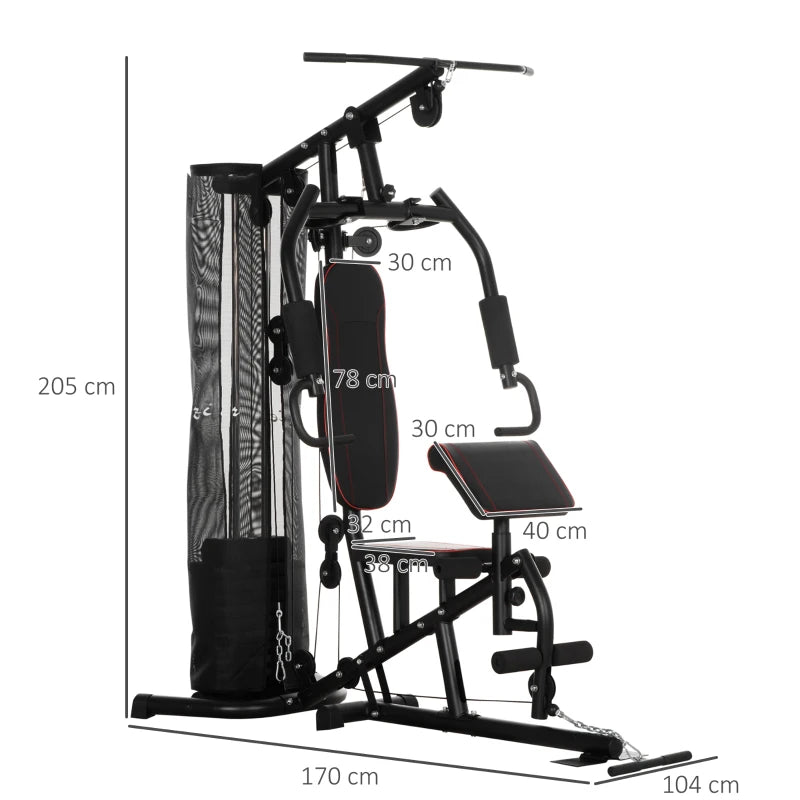 Stazione Fitness con Pesi da 45kg in Acciaio per Allenamento a Casa, 170x104x205cm, Nero ZX8A91-234V00BKZX8