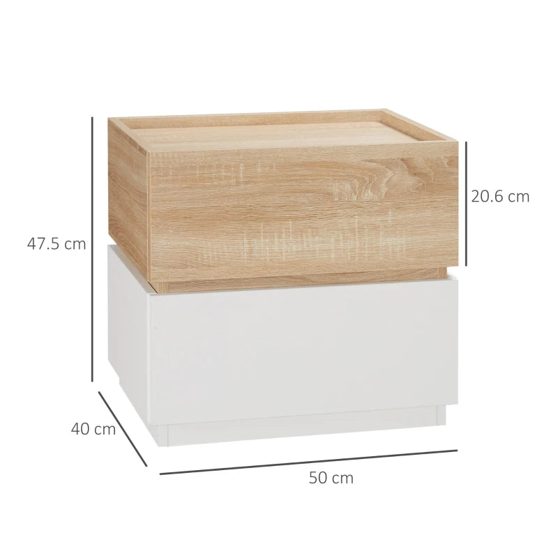 Comodino con 2 Cassetti in Legno, Design Moderno e Impilabile, 50x40x47.5cm AS3831-476NDAS3