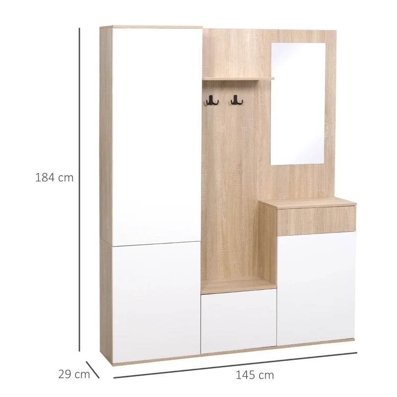Mobile da Ingresso 4 in 1 in Truciolato con Specchio, Ganci e Ripiani Regolabili Interni, 145x29x184 cm HJ6837-256V00WTHJ6
