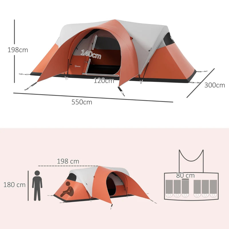 Tenda da Campeggio 5-6 Posti con Portico, Impermeabile 3000mm con Borsa di Trasporto, Arancione WI6A20-396V00OGWI6