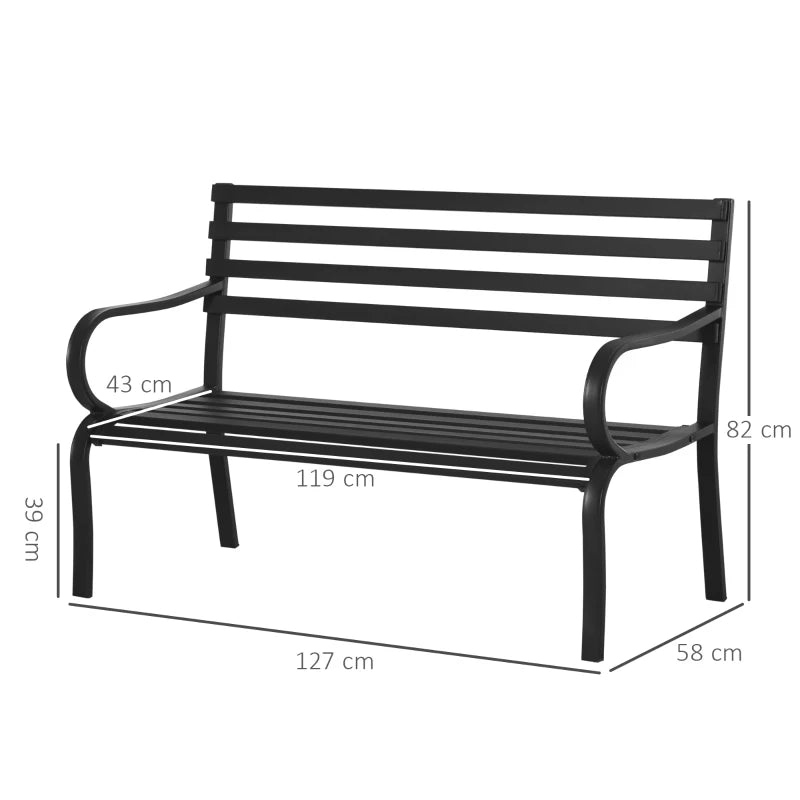 Panchina da Esterno in Metallo Impermeabile Nero, Panca da Giardino a due Posti, 127 x 62 x 82cm - Max 240kg  84B-010