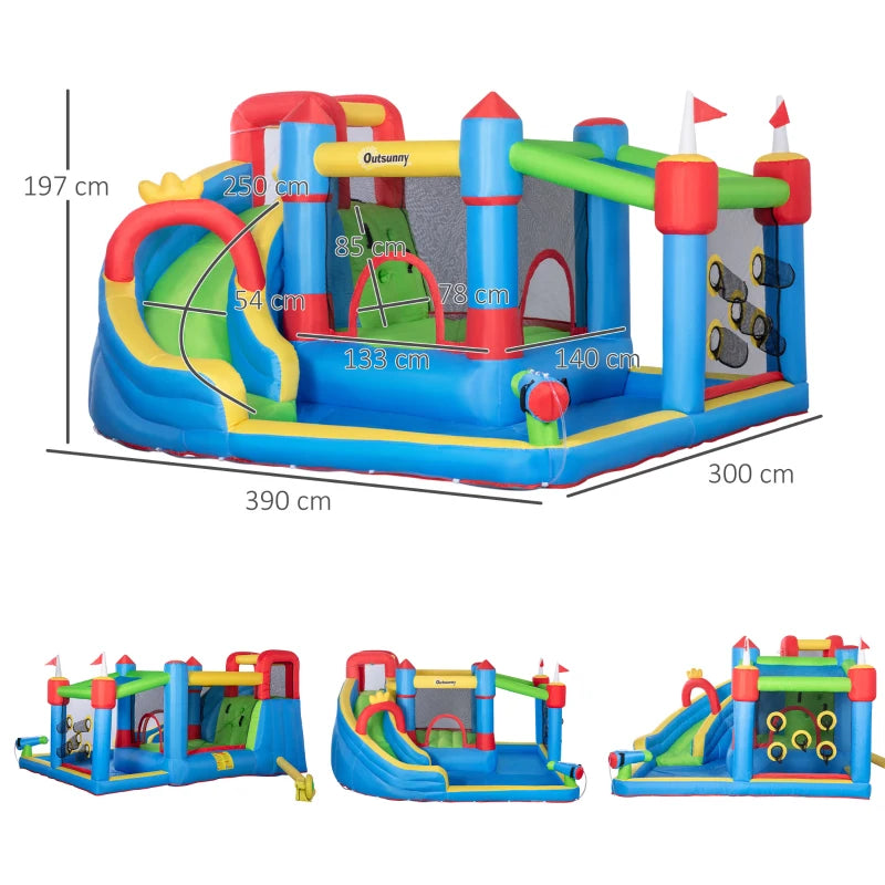 Castello Gonfiabile per Bambini con Scivolo, Trampolino e Piscina, 390x300x197cm PQ1342-040V90PQ1
