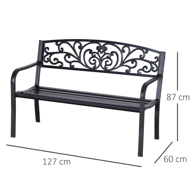 Panchina da Giardino in Metallo con Schienale Decorato, 127x60x87cm - Nero 840-036