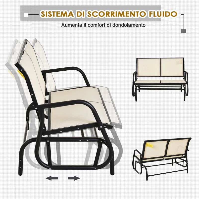Panchina a Dondolo da Giardino a 2 Posti in Metallo e Tessuto Traspirante, 120x70x85cm, Beige 84A-076CW