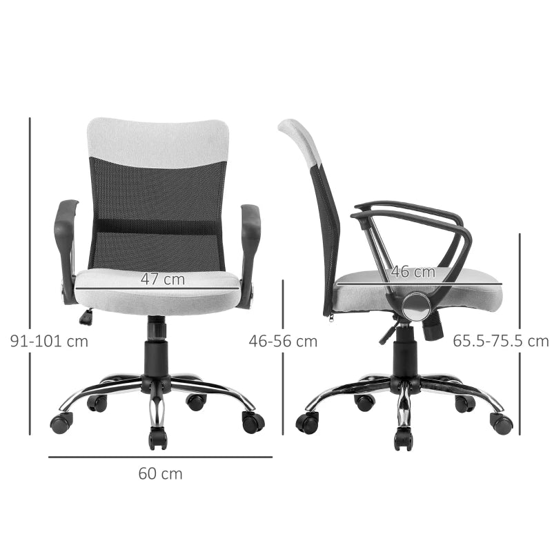Poltrona da Ufficio in Tessuto Grigio, Sedia Girevole ed Ergonomica per Scrivania, 60 x 66 x 91-101cm RF9921-379GYRF9