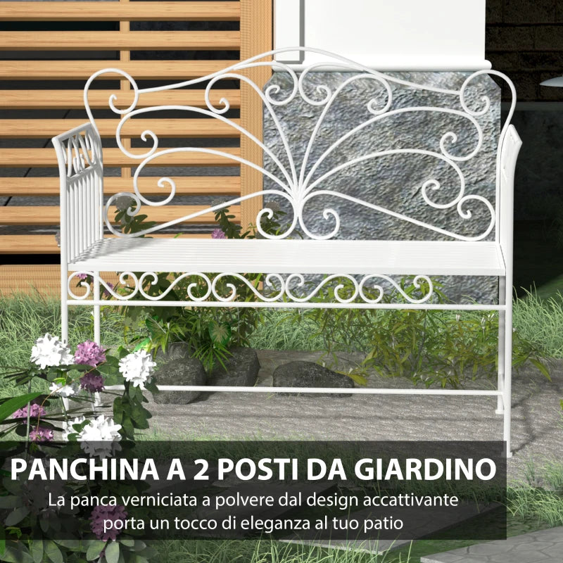 Panchina da Esterno a 2 Posti , Panchina Biposto da Giardino Stile Romantico Ferro 113.5 x 50 x 96cm Bianco 84B-077