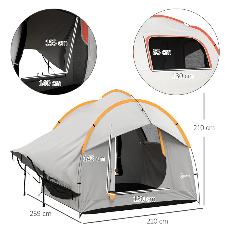 Tenda per Auto Impermeabile a 3 Porte in Poliestere, PE e Fibra di Vetro, 239x210x210 cm, Grigio e Arancione EG5A20-343V00OGEG5