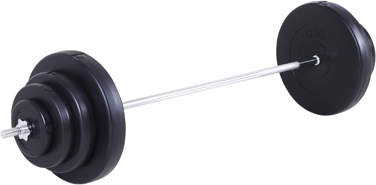 Set Bilanciere e Dischi 70kg pesi palestra 8 Dischi Pesi Rivestiti in Plastica e Barra in Ferro, 170x40.5x40.5cm Nero 898A91-074f66